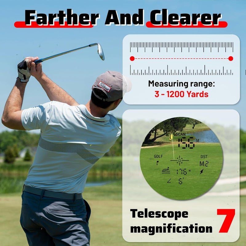 NOVOPUTT Golf Range Finder with Slope -1200 Yards Laser Rangefinder for Golf & Hunting,7X Magnification,Flag Locking Vibration,USB-C Rechargeable & Magnet Stripe,Best Golf Accessories Gift with Hard Shell Case - Image 3